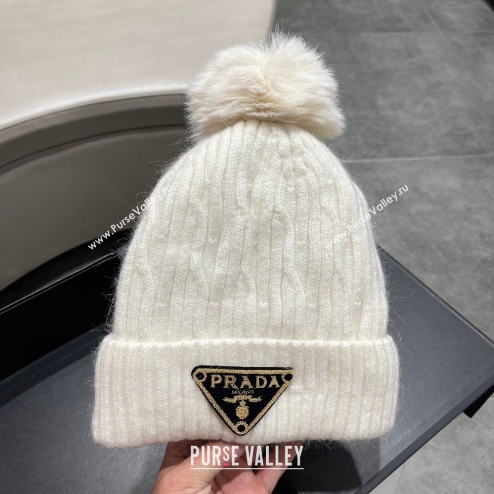 Prada Knit Hat P12801 White 2023 (A-23112801)