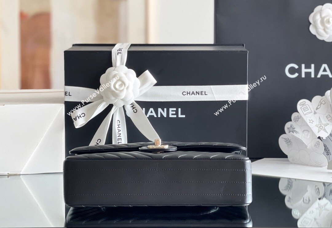 Chanel Chevron Lambskin Medium Classic Flap Bag Black/Light Gold 2024 Original Quality (MHE-24031407)