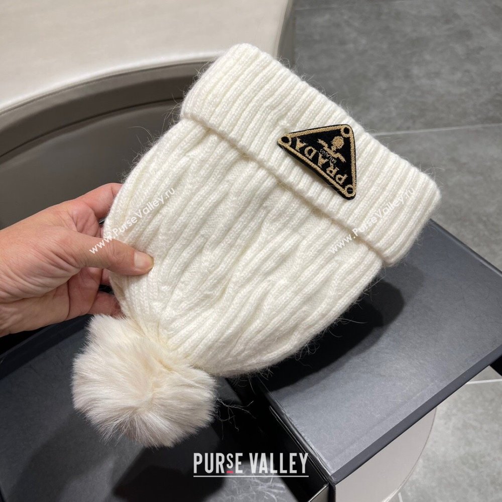 Prada Knit Hat P12801 White 2023 (A-23112801)