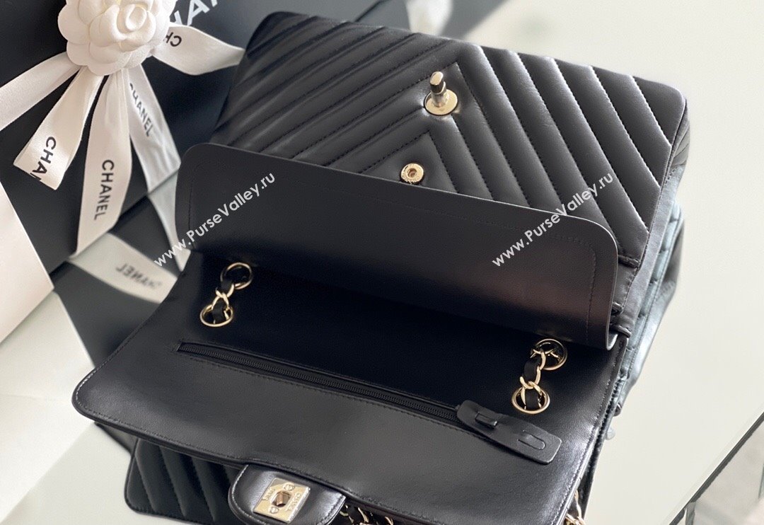 Chanel Chevron Lambskin Medium Classic Flap Bag Black/Light Gold 2024 Original Quality (MHE-24031407)