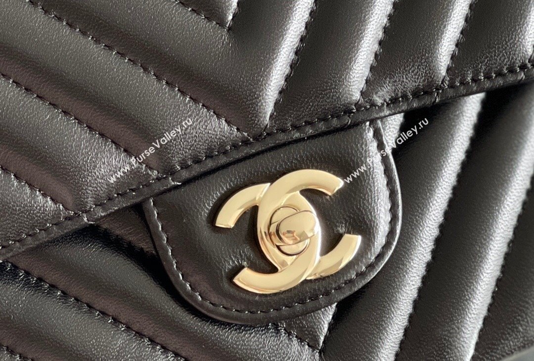 Chanel Chevron Lambskin Medium Classic Flap Bag Black/Light Gold 2024 Original Quality (MHE-24031407)