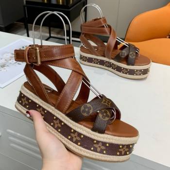 Louis Vuitton Platform Sandals in in Monogram Canvas Leather Brown 2025 (SS-25022014)