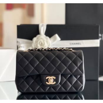 Chanel Quilted Lambskin Mini Classic Flap Bag A01116 Black/Light Gold 2024 Original Quality (MHE-24031408)