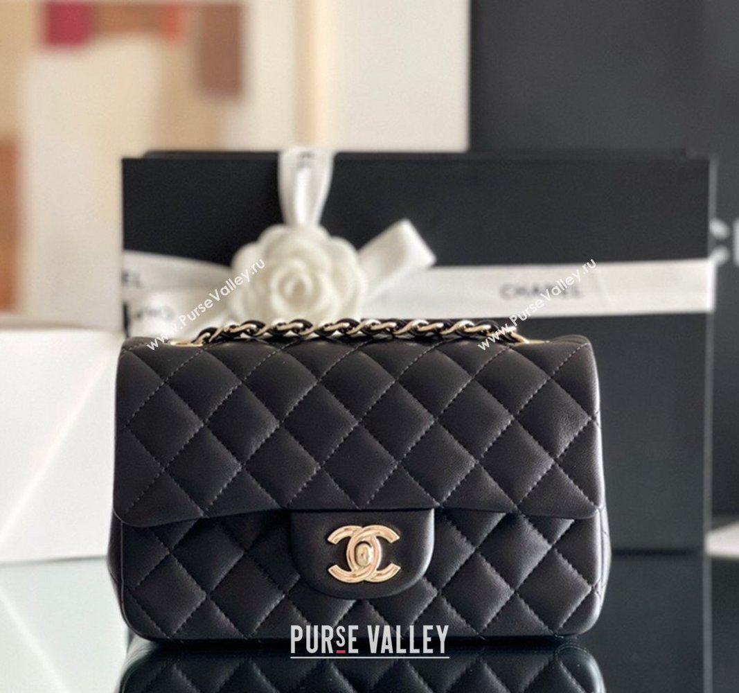 Chanel Quilted Lambskin Mini Classic Flap Bag A01116 Black/Light Gold 2024 Original Quality (MHE-24031408)