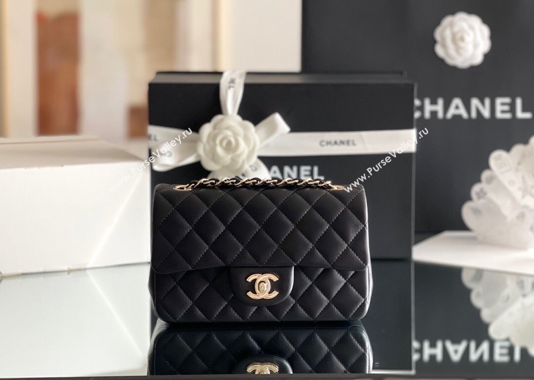 Chanel Quilted Lambskin Mini Classic Flap Bag A01116 Black/Light Gold 2024 Original Quality (MHE-24031408)