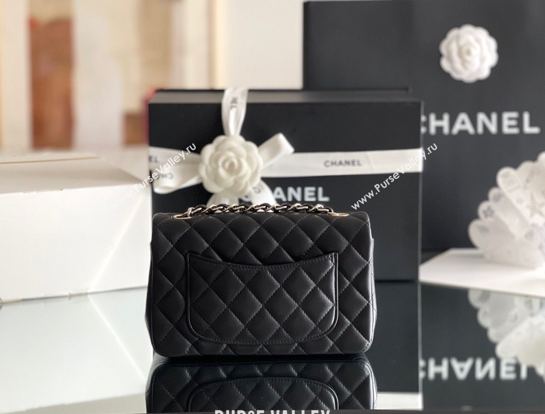 Chanel Quilted Lambskin Mini Classic Flap Bag A01116 Black/Light Gold 2024 Original Quality (MHE-24031408)