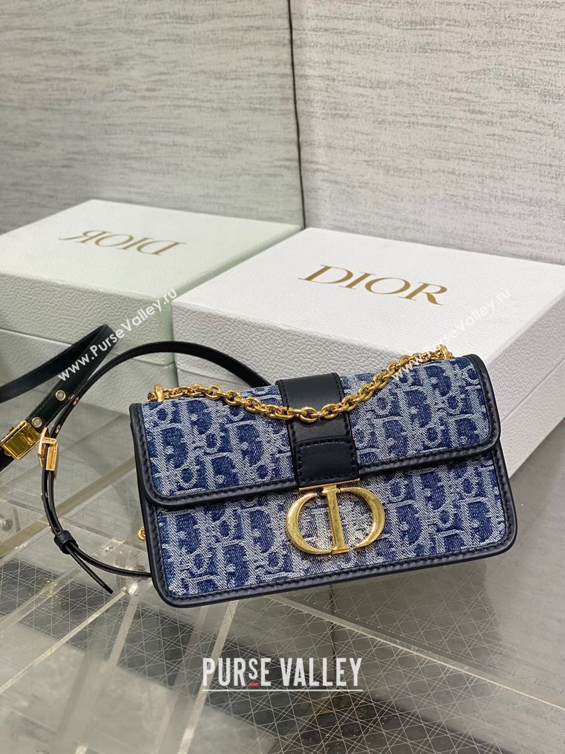 Dior 30 Montaigne East-West Bag with Chain in Blue Denim Dior Oblique Jacquard 2024 (XXG-24070318)