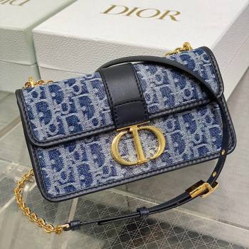 Dior 30 Montaigne East-West Bag with Chain in Blue Denim Dior Oblique Jacquard 2024 (XXG-24070318)