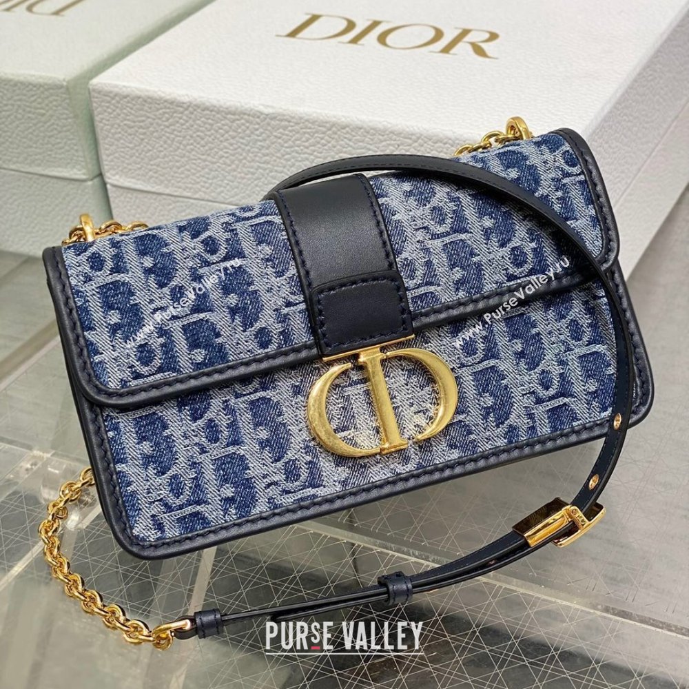 Dior 30 Montaigne East-West Bag with Chain in Blue Denim Dior Oblique Jacquard 2024 (XXG-24070318)