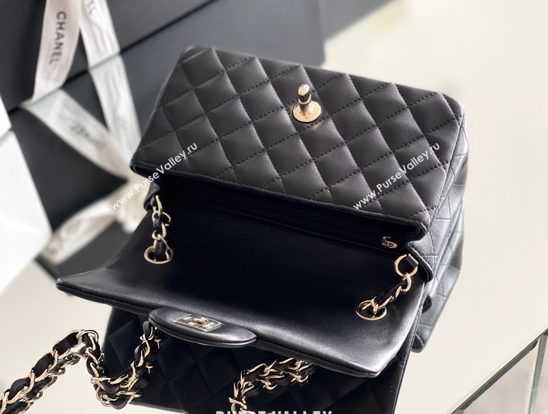 Chanel Quilted Lambskin Mini Classic Flap Bag A01116 Black/Light Gold 2024 Original Quality (MHE-24031408)