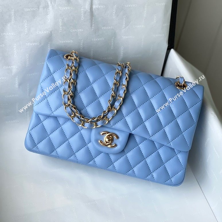 Chanel Quilted Lambskin Classic Medium Flap Bag A01112 Blue/Gold 2021 (SM-210930059)