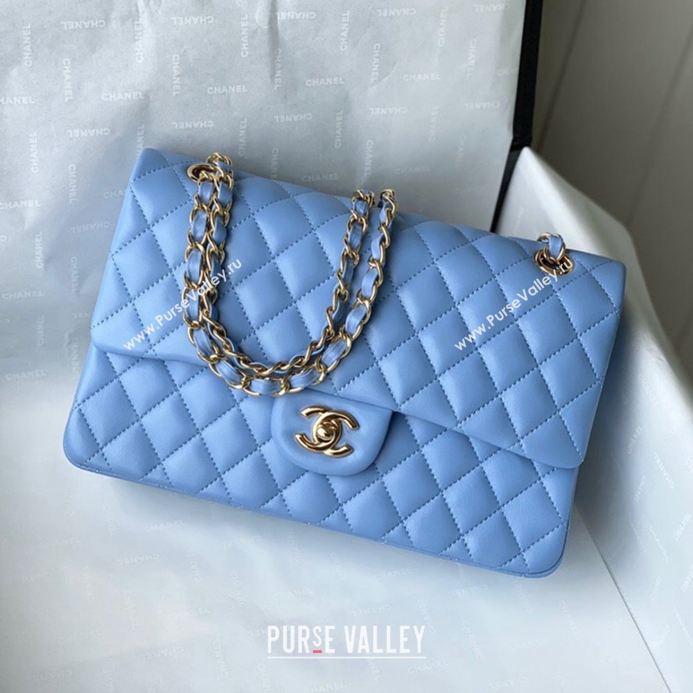 Chanel Quilted Lambskin Classic Medium Flap Bag A01112 Blue/Gold 2021 (SM-210930059)