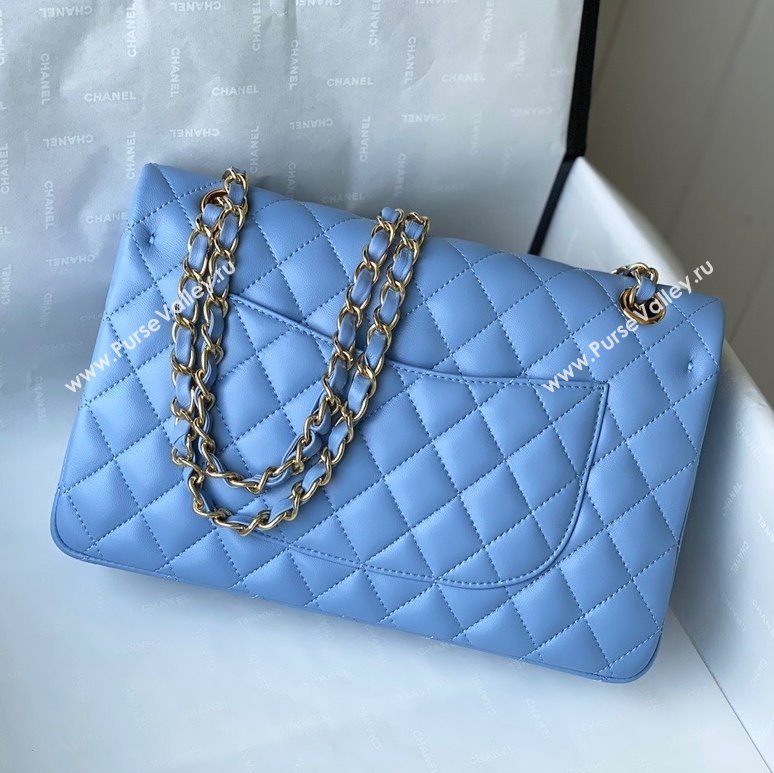 Chanel Quilted Lambskin Classic Medium Flap Bag A01112 Blue/Gold 2021 (SM-210930059)