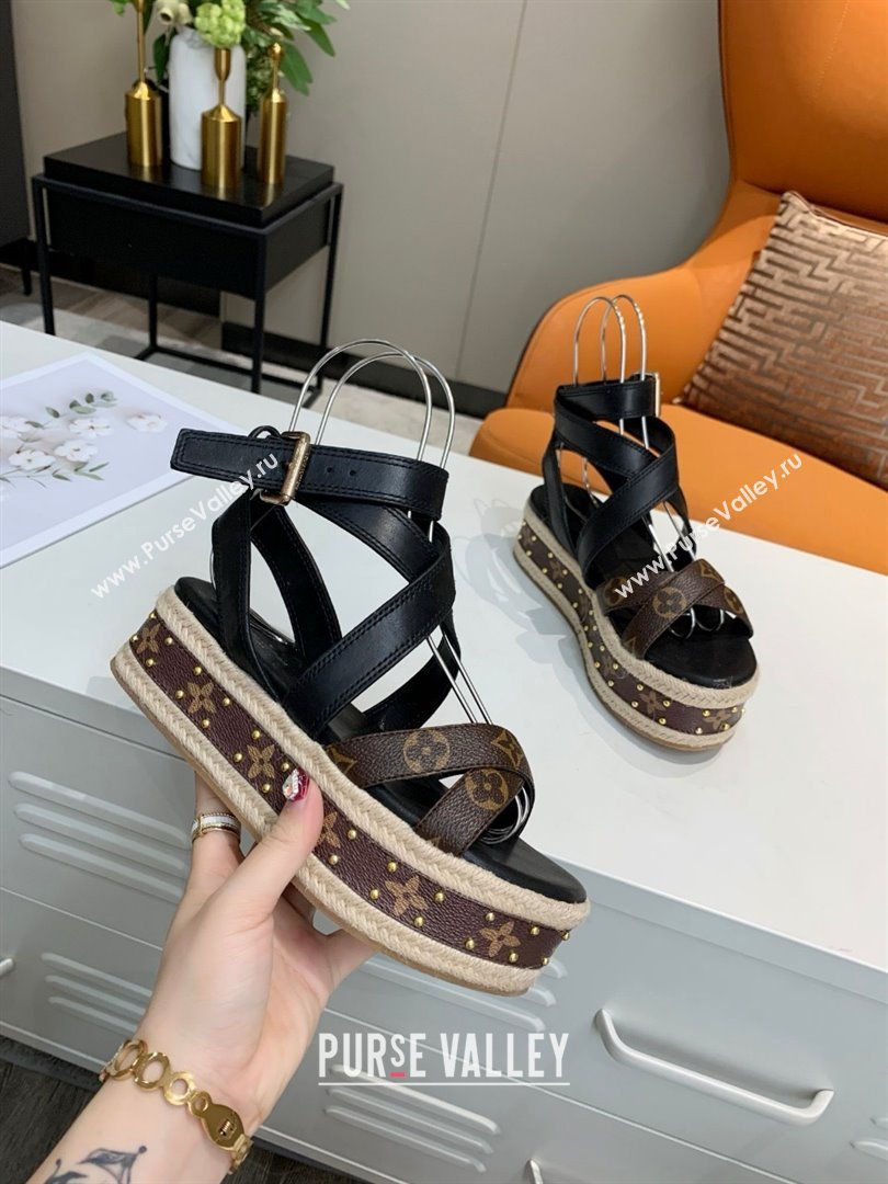 Louis Vuitton Platform Sandals in in Monogram Canvas Leather Black 2025 (SS-25022015)
