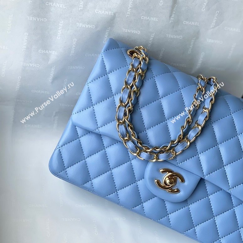 Chanel Quilted Lambskin Classic Medium Flap Bag A01112 Blue/Gold 2021 (SM-210930059)