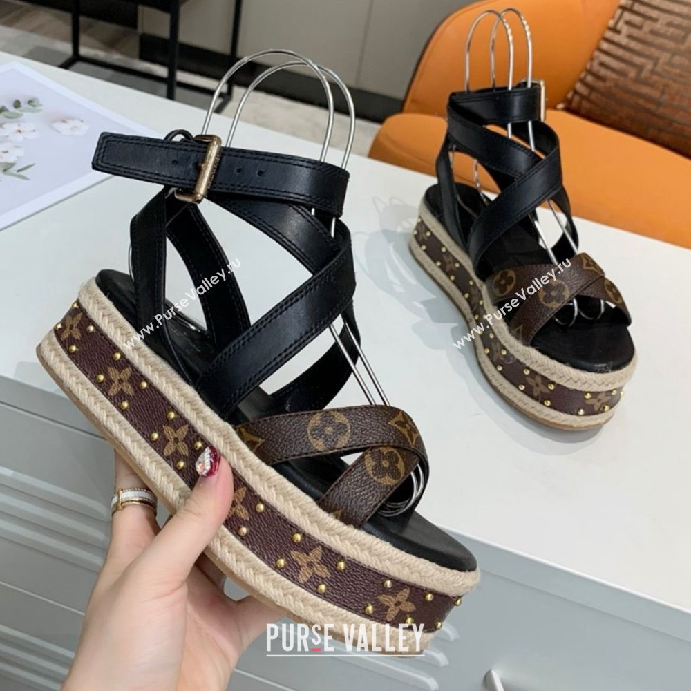 Louis Vuitton Platform Sandals in in Monogram Canvas Leather Black 2025 (SS-25022015)