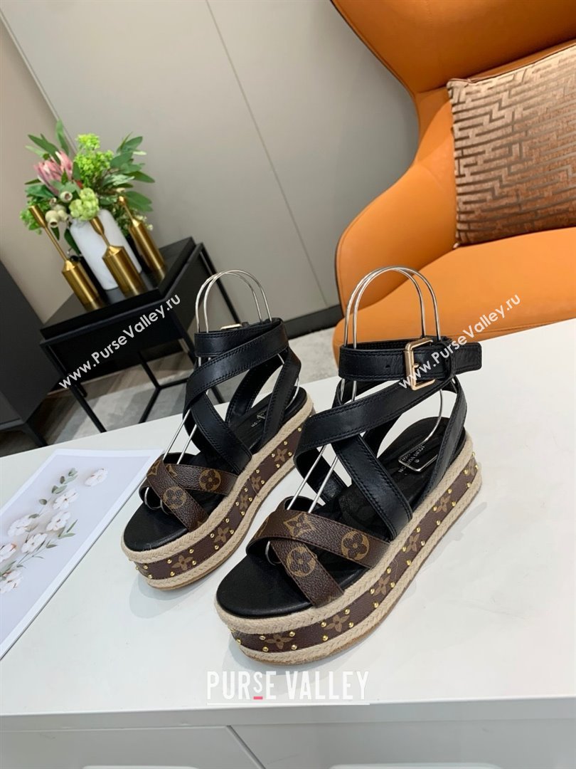 Louis Vuitton Platform Sandals in in Monogram Canvas Leather Black 2025 (SS-25022015)