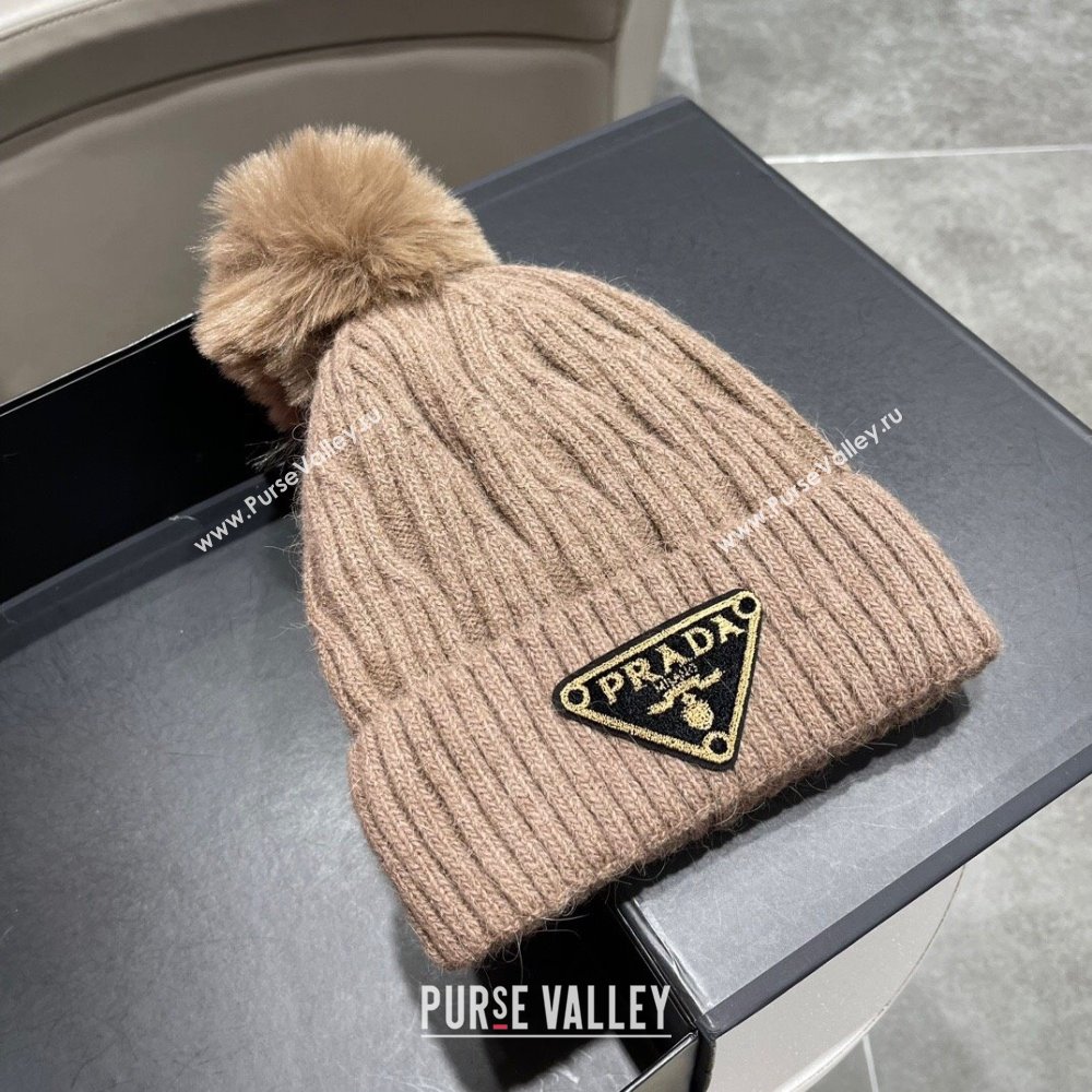 Prada Knit Hat P12803 Light Brown 2023 (A-23112803)