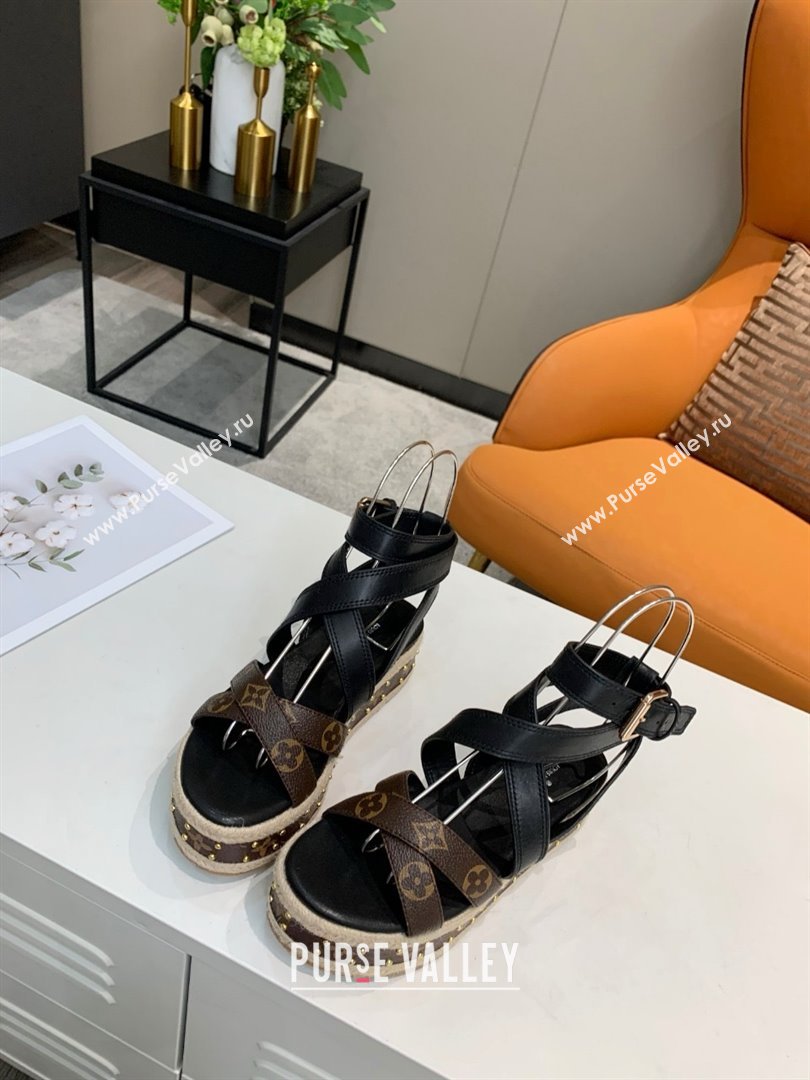 Louis Vuitton Platform Sandals in in Monogram Canvas Leather Black 2025 (SS-25022015)