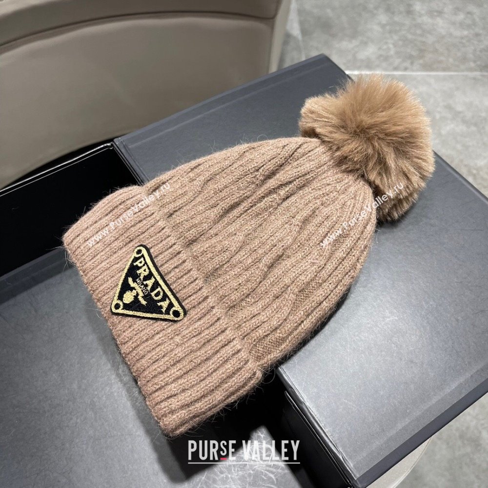 Prada Knit Hat P12803 Light Brown 2023 (A-23112803)