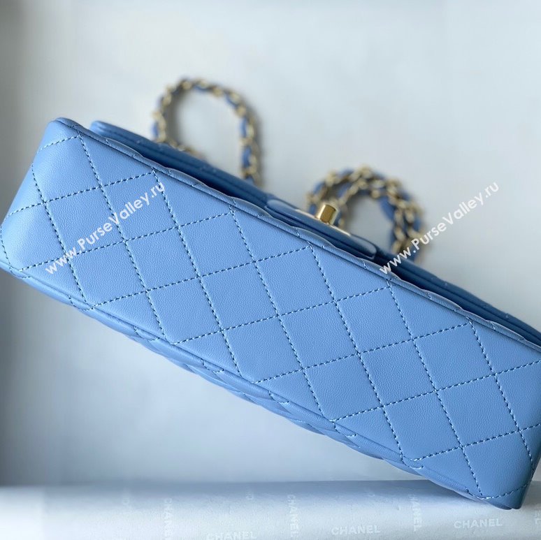 Chanel Quilted Lambskin Classic Medium Flap Bag A01112 Blue/Gold 2021 (SM-210930059)