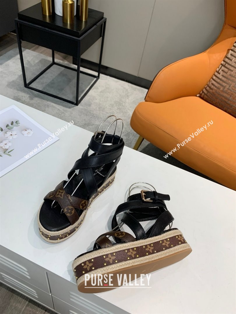 Louis Vuitton Platform Sandals in in Monogram Canvas Leather Black 2025 (SS-25022015)