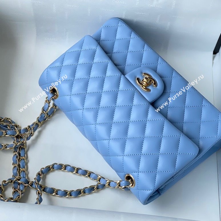 Chanel Quilted Lambskin Classic Medium Flap Bag A01112 Blue/Gold 2021 (SM-210930059)