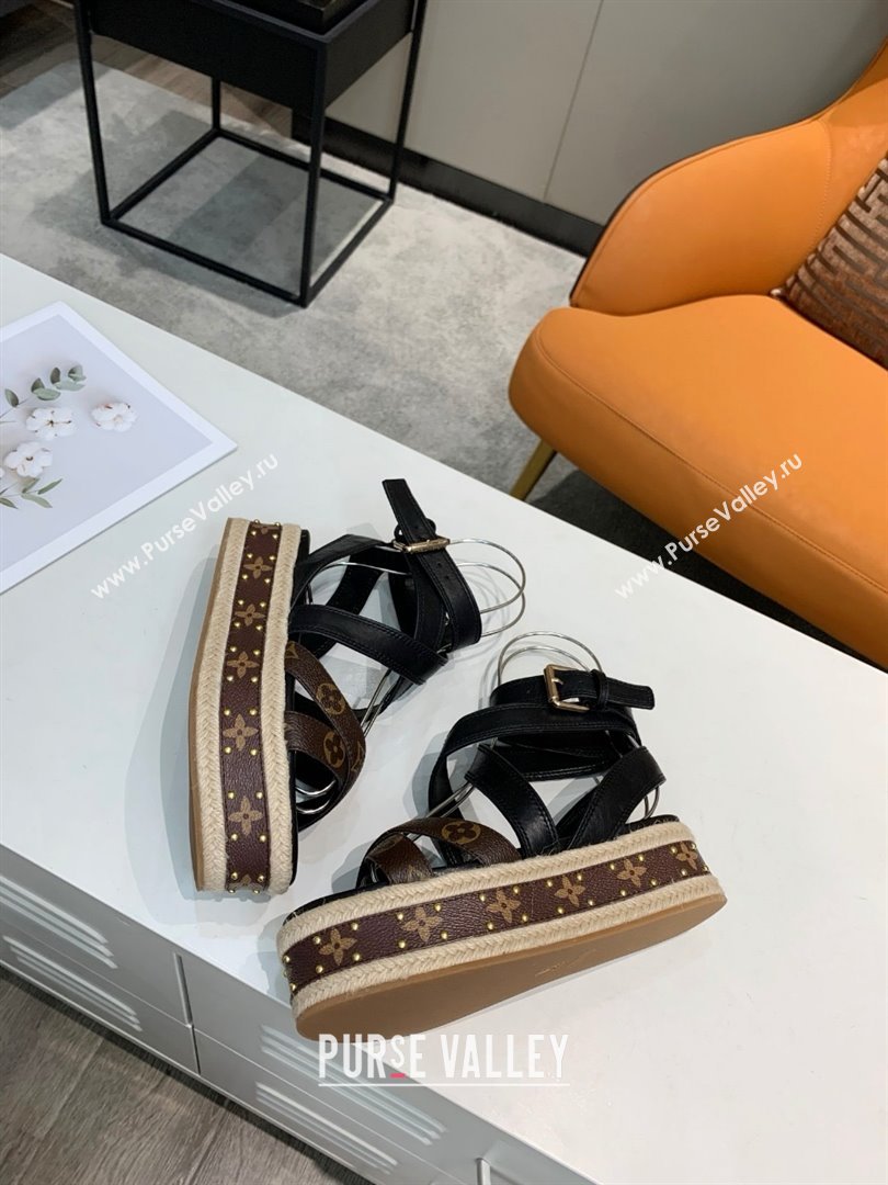 Louis Vuitton Platform Sandals in in Monogram Canvas Leather Black 2025 (SS-25022015)