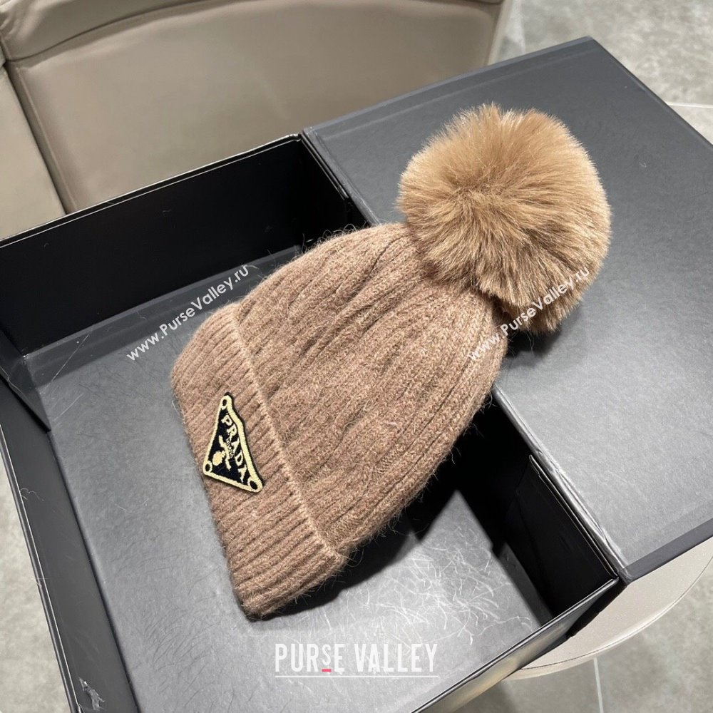 Prada Knit Hat P12803 Light Brown 2023 (A-23112803)