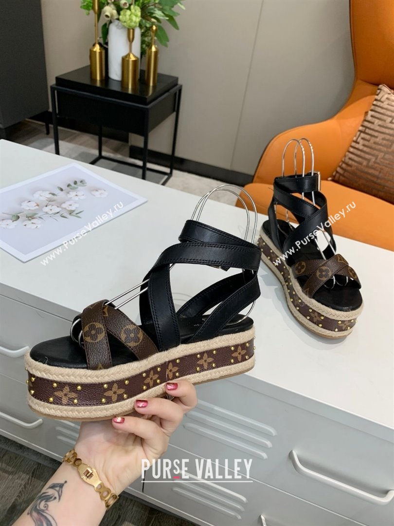 Louis Vuitton Platform Sandals in in Monogram Canvas Leather Black 2025 (SS-25022015)