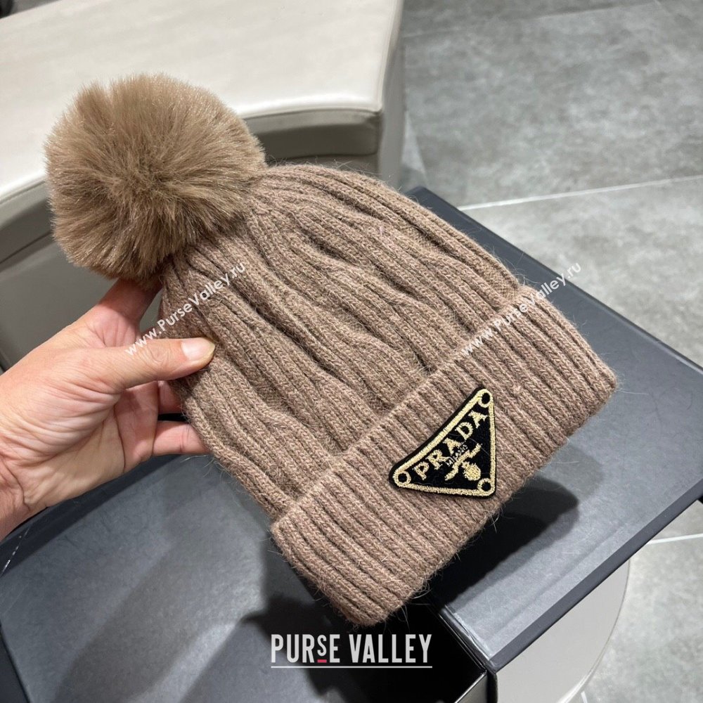 Prada Knit Hat P12803 Light Brown 2023 (A-23112803)