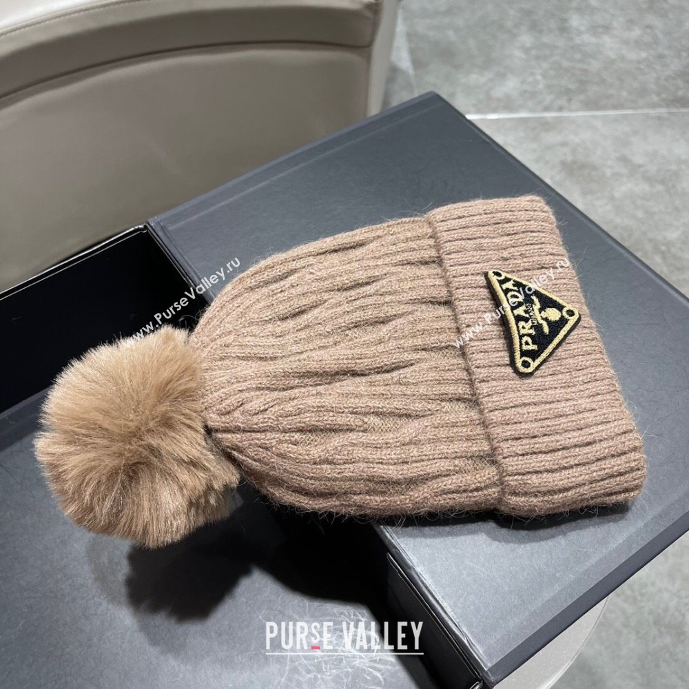 Prada Knit Hat P12803 Light Brown 2023 (A-23112803)