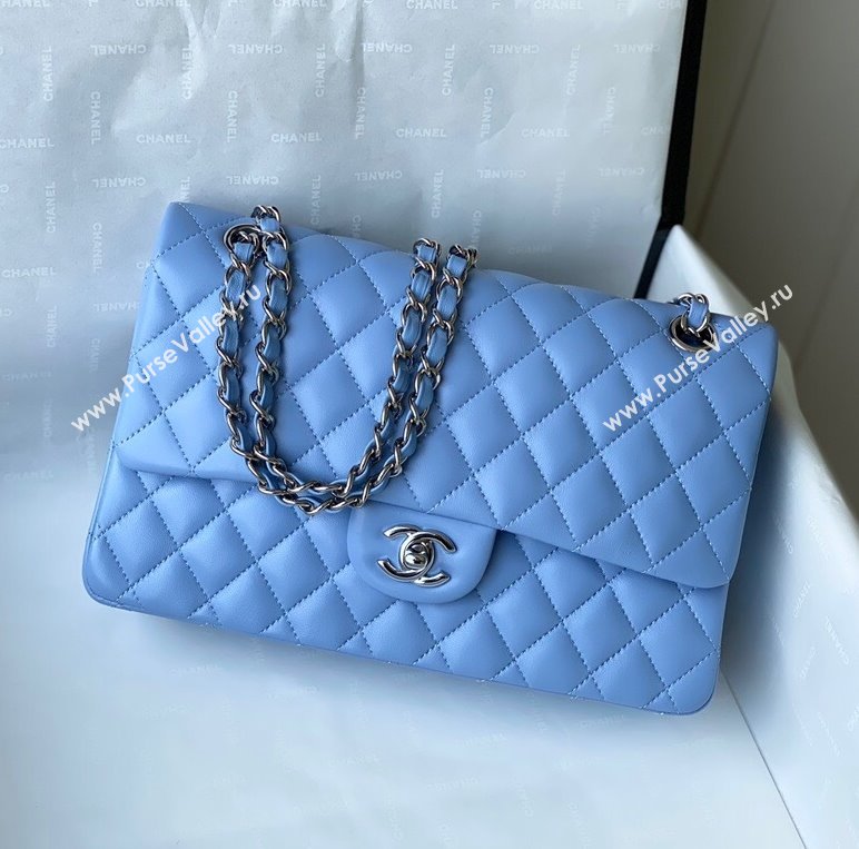 Chanel Quilted Lambskin Classic Medium Flap Bag A01112 Blue/Silver 2021 (SM-210930060)