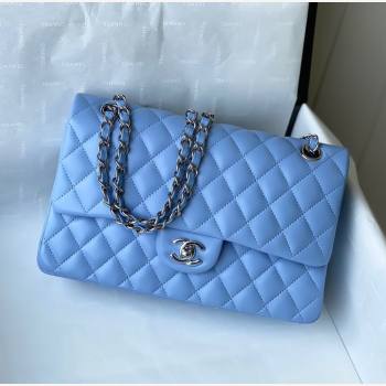 Chanel Quilted Lambskin Classic Medium Flap Bag A01112 Blue/Silver 2021 (SM-210930060)