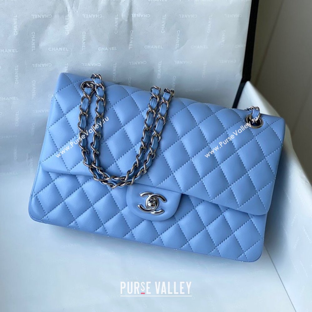 Chanel Quilted Lambskin Classic Medium Flap Bag A01112 Blue/Silver 2021 (SM-210930060)