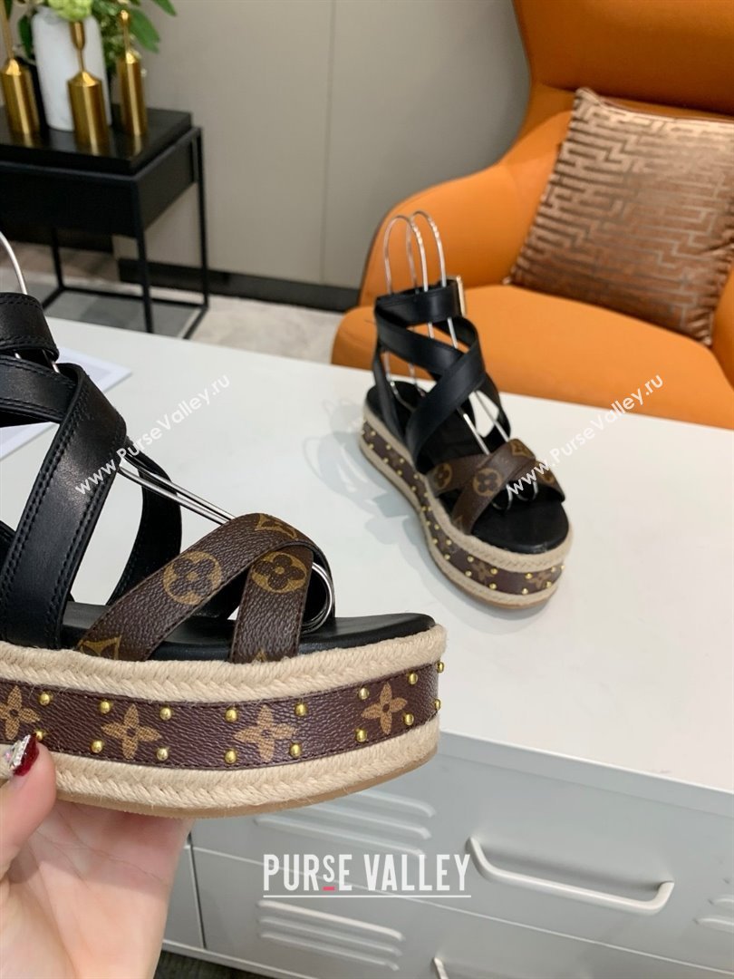 Louis Vuitton Platform Sandals in in Monogram Canvas Leather Black 2025 (SS-25022015)