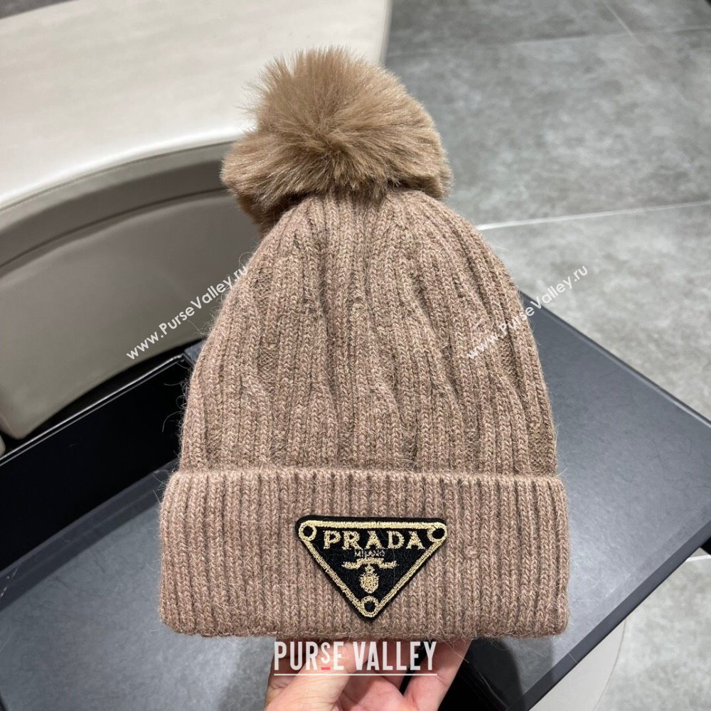 Prada Knit Hat P12803 Light Brown 2023 (A-23112803)