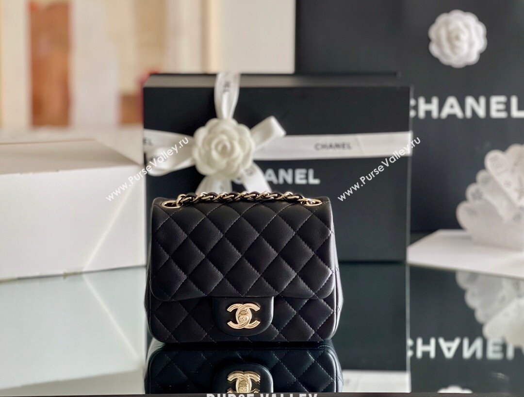 Chanel Quilted Lambskin Mini Square Flap Bag A01117 Black/Light Gold 2024 Original Quality (MHE-24031414)