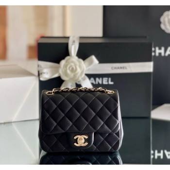 Chanel Quilted Lambskin Mini Square Flap Bag A01117 Black/Light Gold 2024 Original Quality (MHE-24031414)