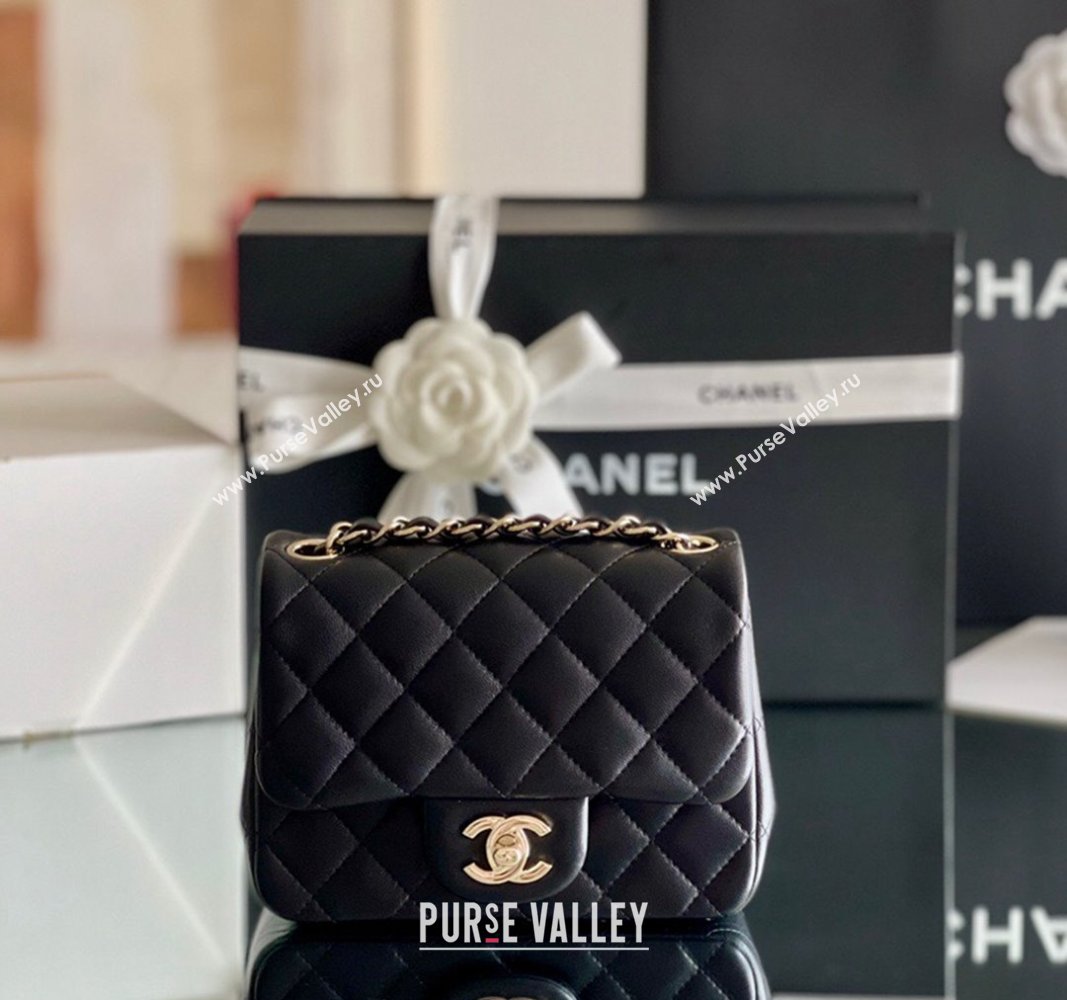 Chanel Quilted Lambskin Mini Square Flap Bag A01117 Black/Light Gold 2024 Original Quality (MHE-24031414)