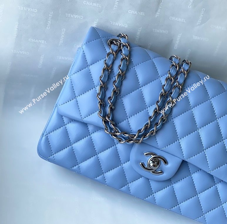 Chanel Quilted Lambskin Classic Medium Flap Bag A01112 Blue/Silver 2021 (SM-210930060)