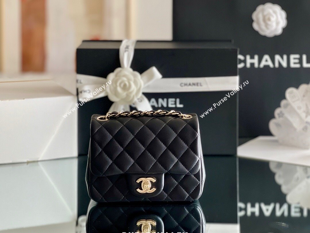Chanel Quilted Lambskin Mini Square Flap Bag A01117 Black/Light Gold 2024 Original Quality (MHE-24031414)