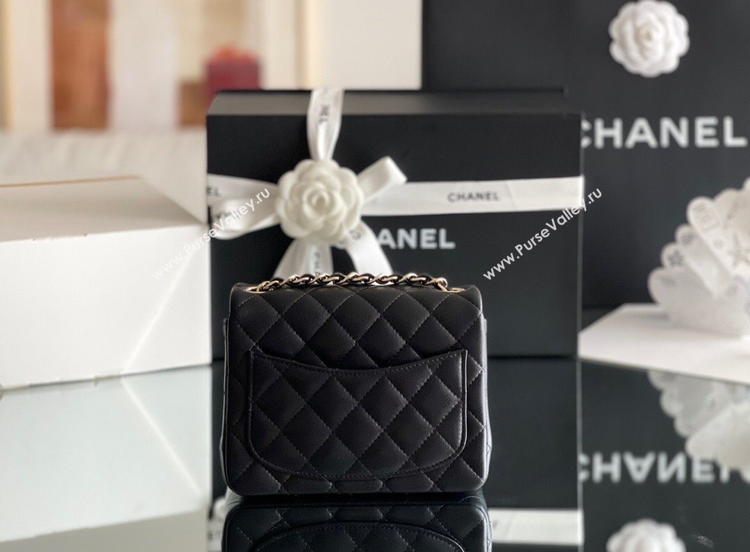 Chanel Quilted Lambskin Mini Square Flap Bag A01117 Black/Light Gold 2024 Original Quality (MHE-24031414)