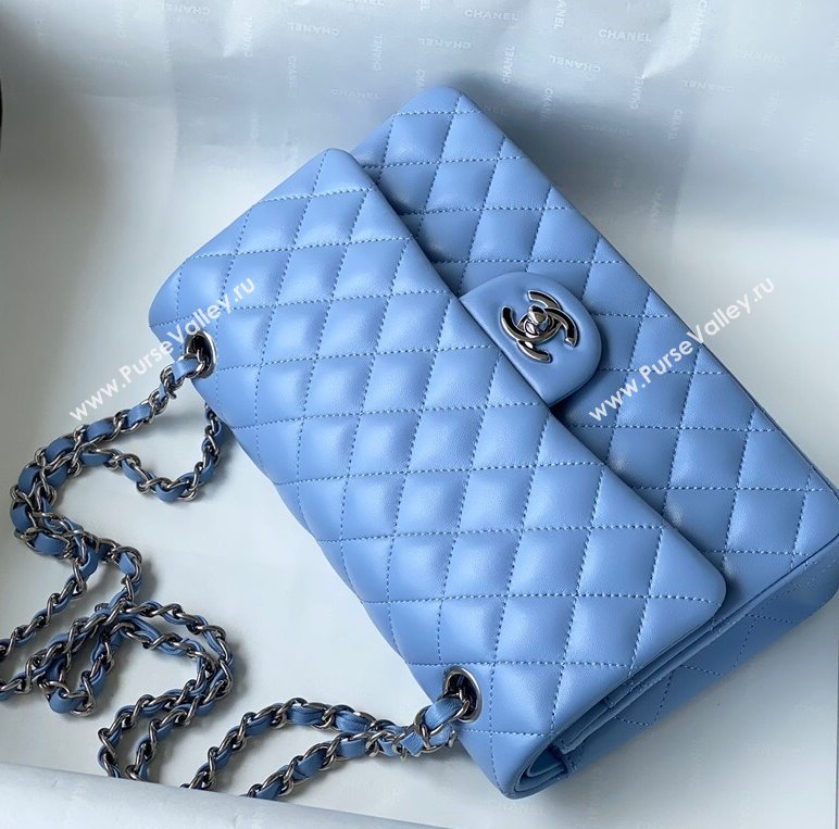 Chanel Quilted Lambskin Classic Medium Flap Bag A01112 Blue/Silver 2021 (SM-210930060)