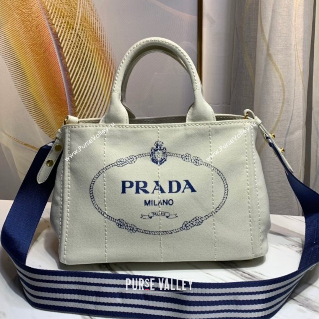 Prada Small Cotton Canvas Tote 1BG439 White 2021 (YZ-21080438)