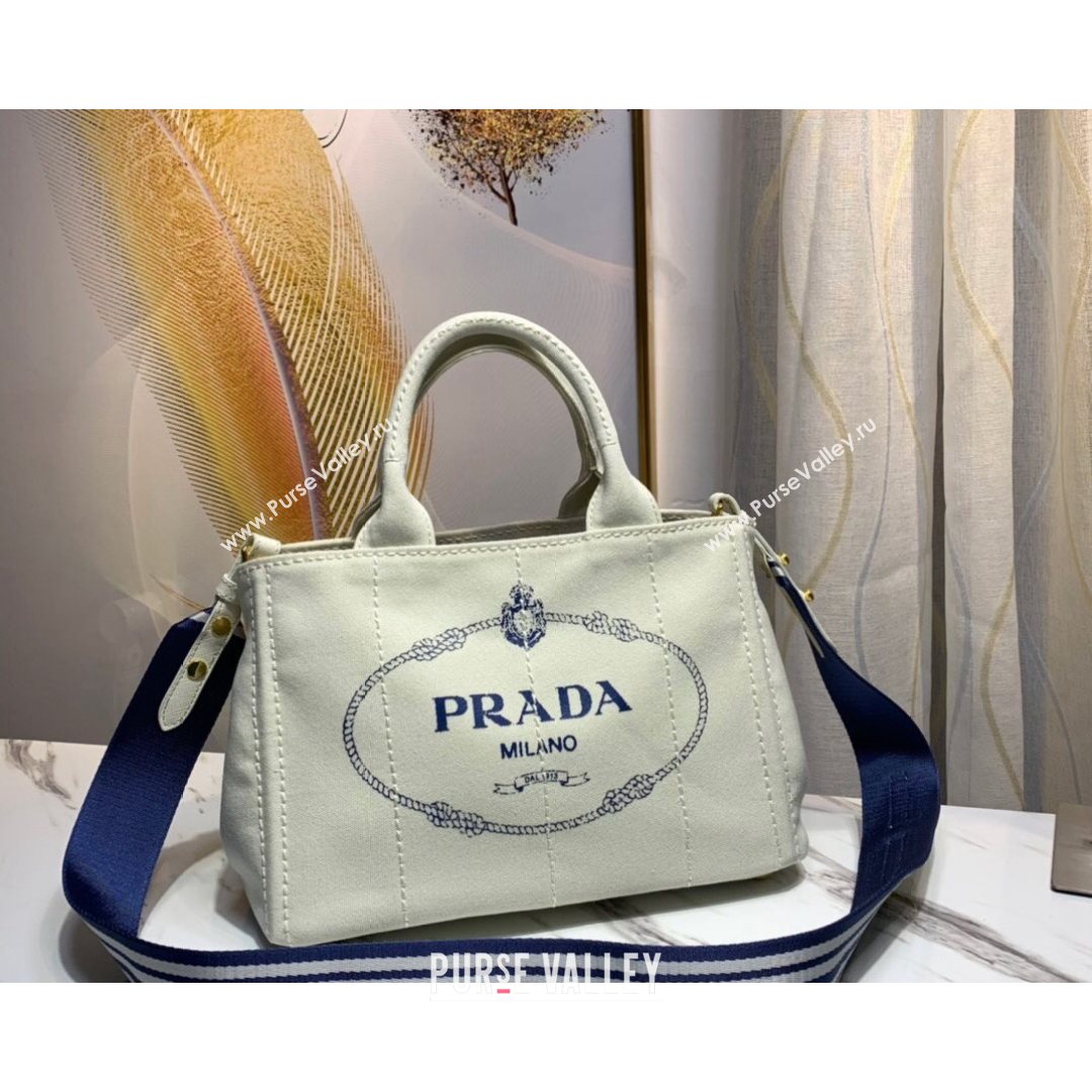 Prada Small Cotton Canvas Tote 1BG439 White 2021 (YZ-21080438)