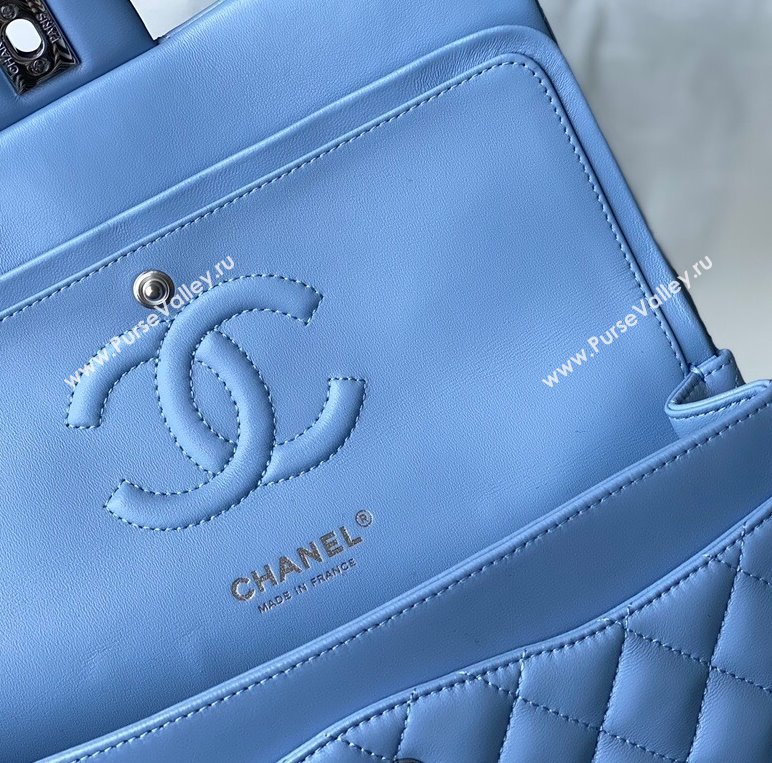 Chanel Quilted Lambskin Classic Medium Flap Bag A01112 Blue/Silver 2021 (SM-210930060)