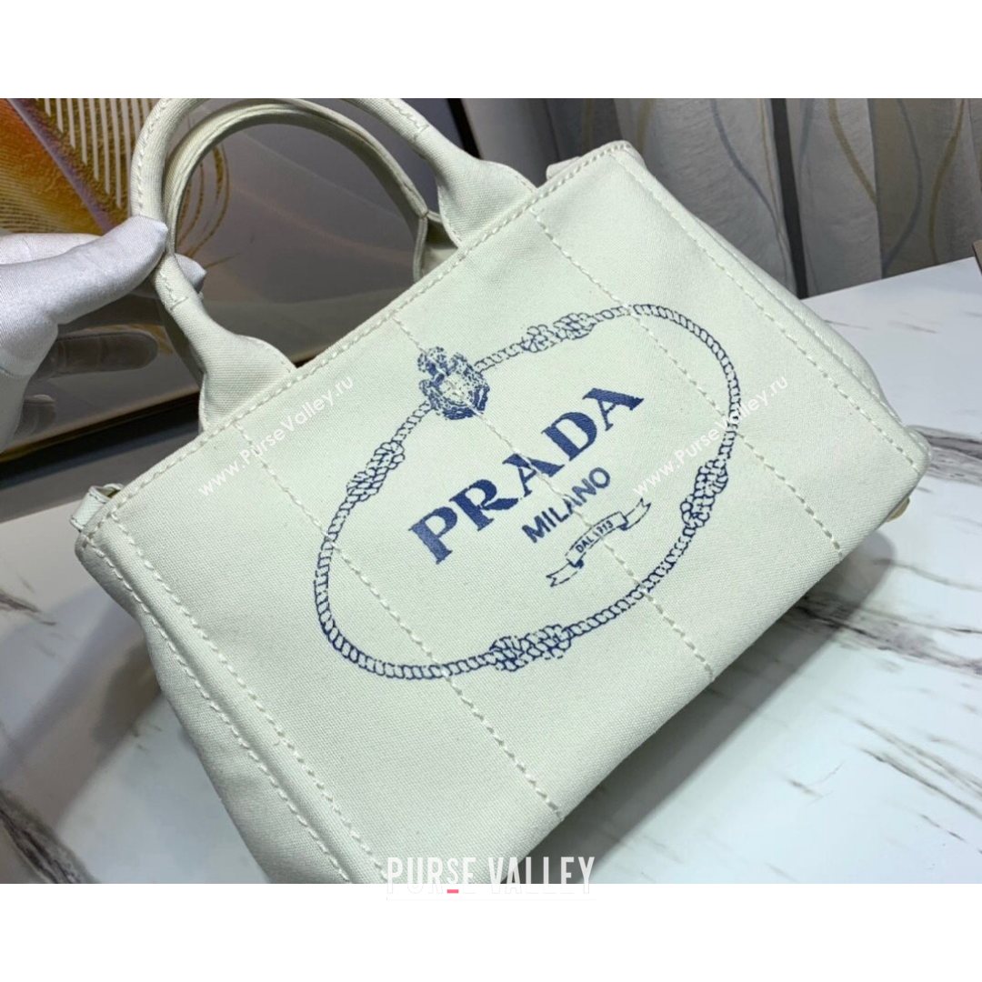 Prada Small Cotton Canvas Tote 1BG439 White 2021 (YZ-21080438)