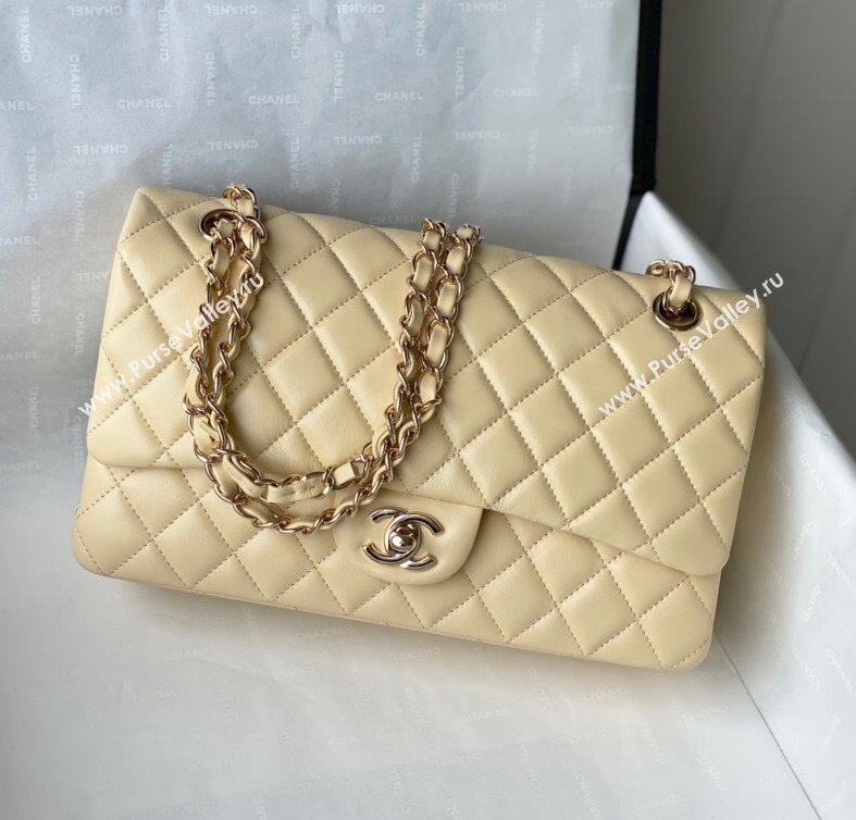 Chanel Quilted Lambskin Classic Medium Flap Bag A01112 Yellow/Light Gold 2021 (SM-210930061)