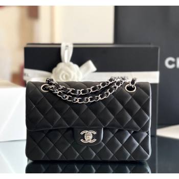 Chanel Quilted Lambskin Small Classic Flap Bag Black/Silver 2024 Original Quality (MHE-24031413)